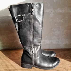 277a. black leather moto riding boots with silver hardware, 6